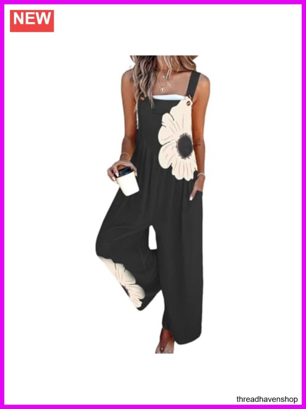 Women's Sleeveless Square Neck Wide Leg Jumpsuit with Pockets